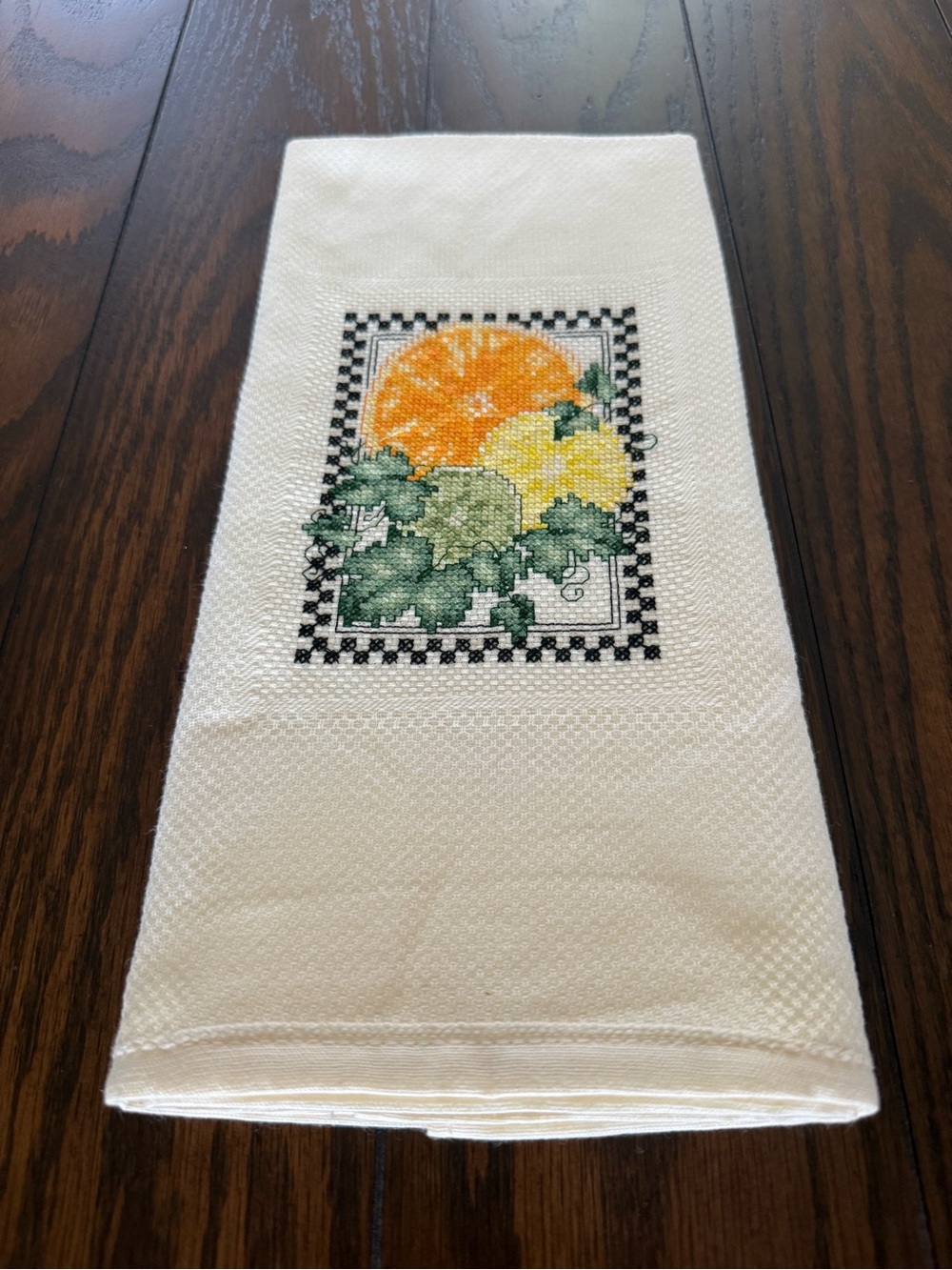 Embroidered Citrus Kitchen Towel - Orange & Yellow